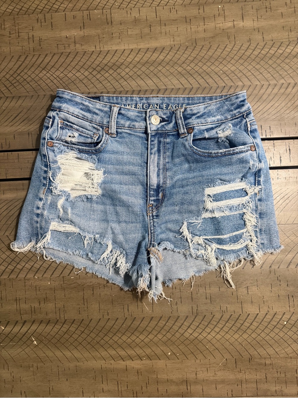 American Eagle Outfitters Light Blue Distressed Denim Shorts